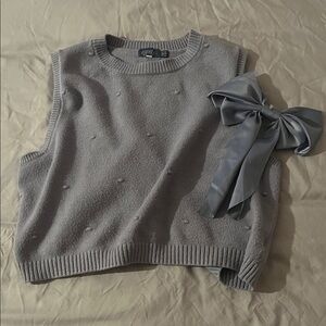 Blue Sleeveless Vest Sweater & FREE Bow